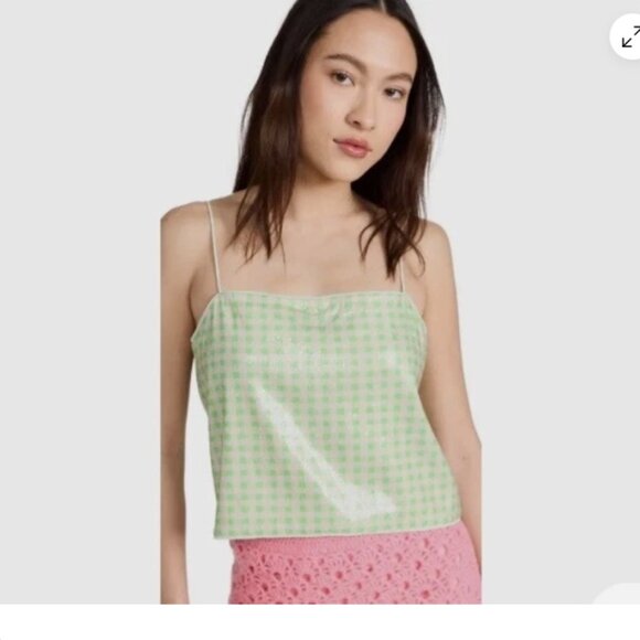 Green and Pink Checkered Women's Top - Picture 1 of 7